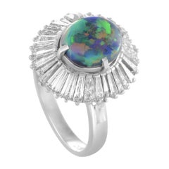 Platinum Baguette Diamonds and Opal Ring