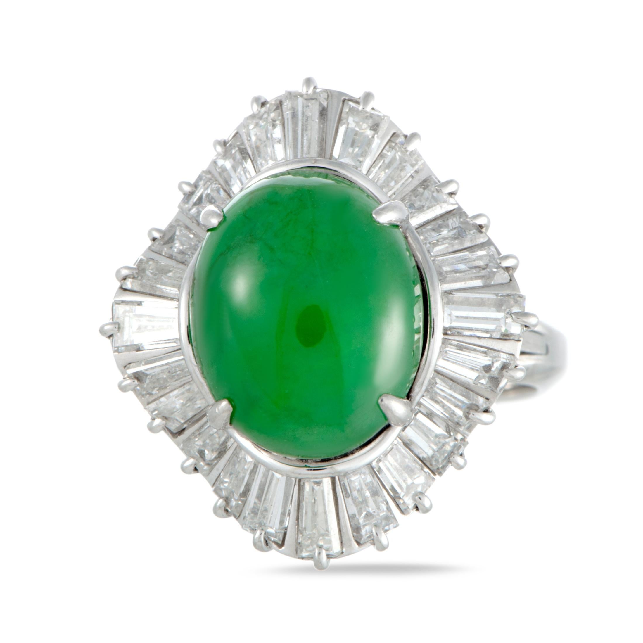 Platinum Baguette Diamonds and Oval Jade Ring 1