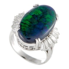 Platinum Baguette Diamonds and Oval Opal Ring