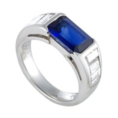 Platinum Baguette Diamonds and Rectangle Sapphire Band Ring