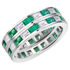 Platinum Baguette Emerald and Diamond Eternity Bands, 5.20 Carats, New