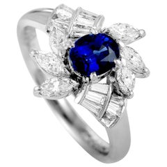 Platinum Baguette/Marquise Diamond and Sapphire Oval Ring