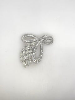 Platinum Baguette & Marquise Diamond Brooch