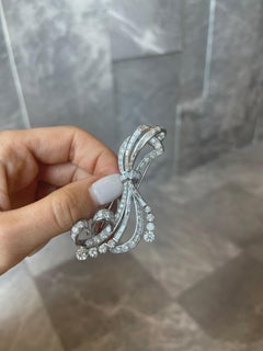 Platinum Baguette & Round Brilliant Cut Diamond Vintage Brooch