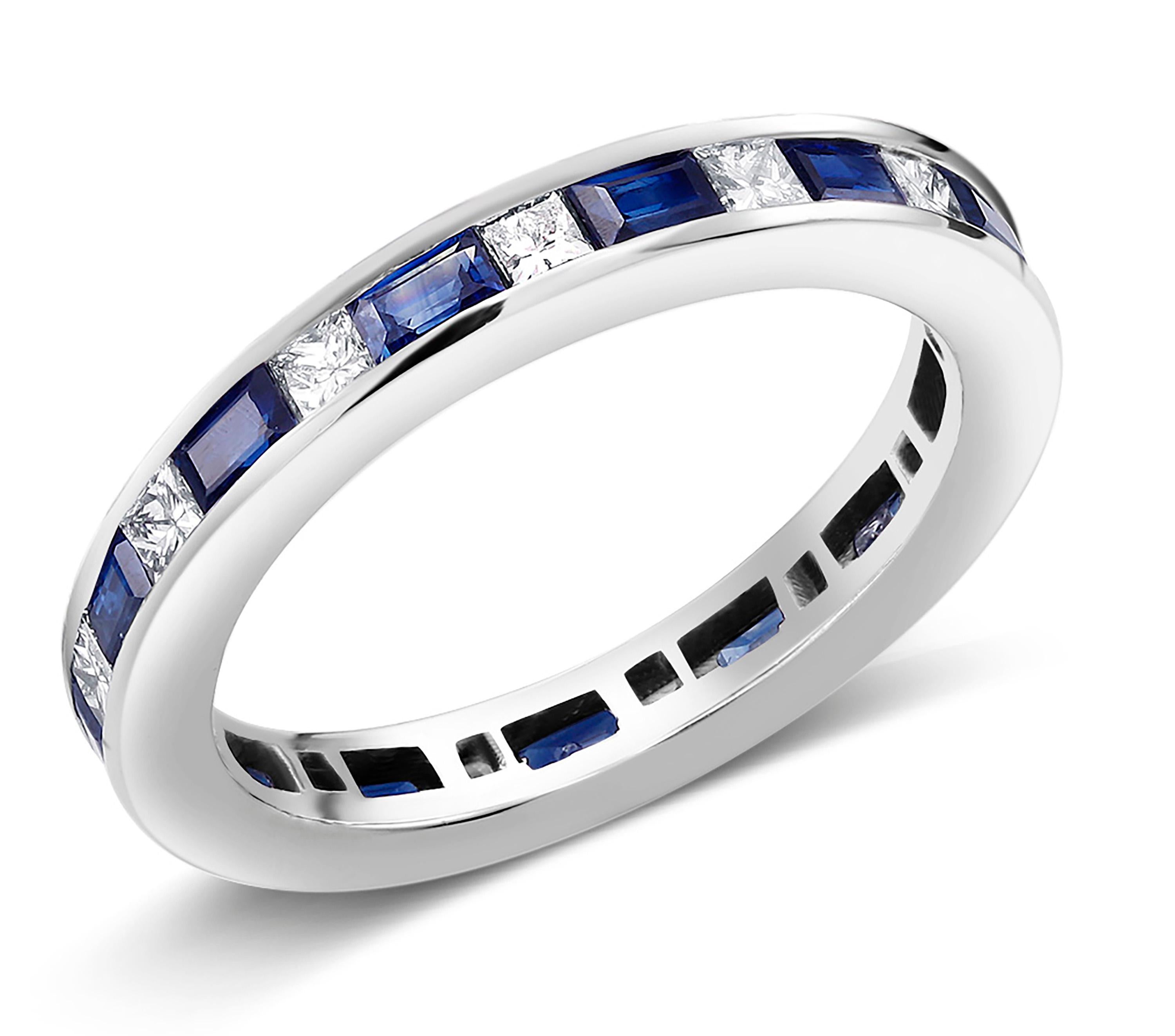 sapphire and diamond wedding band on hand