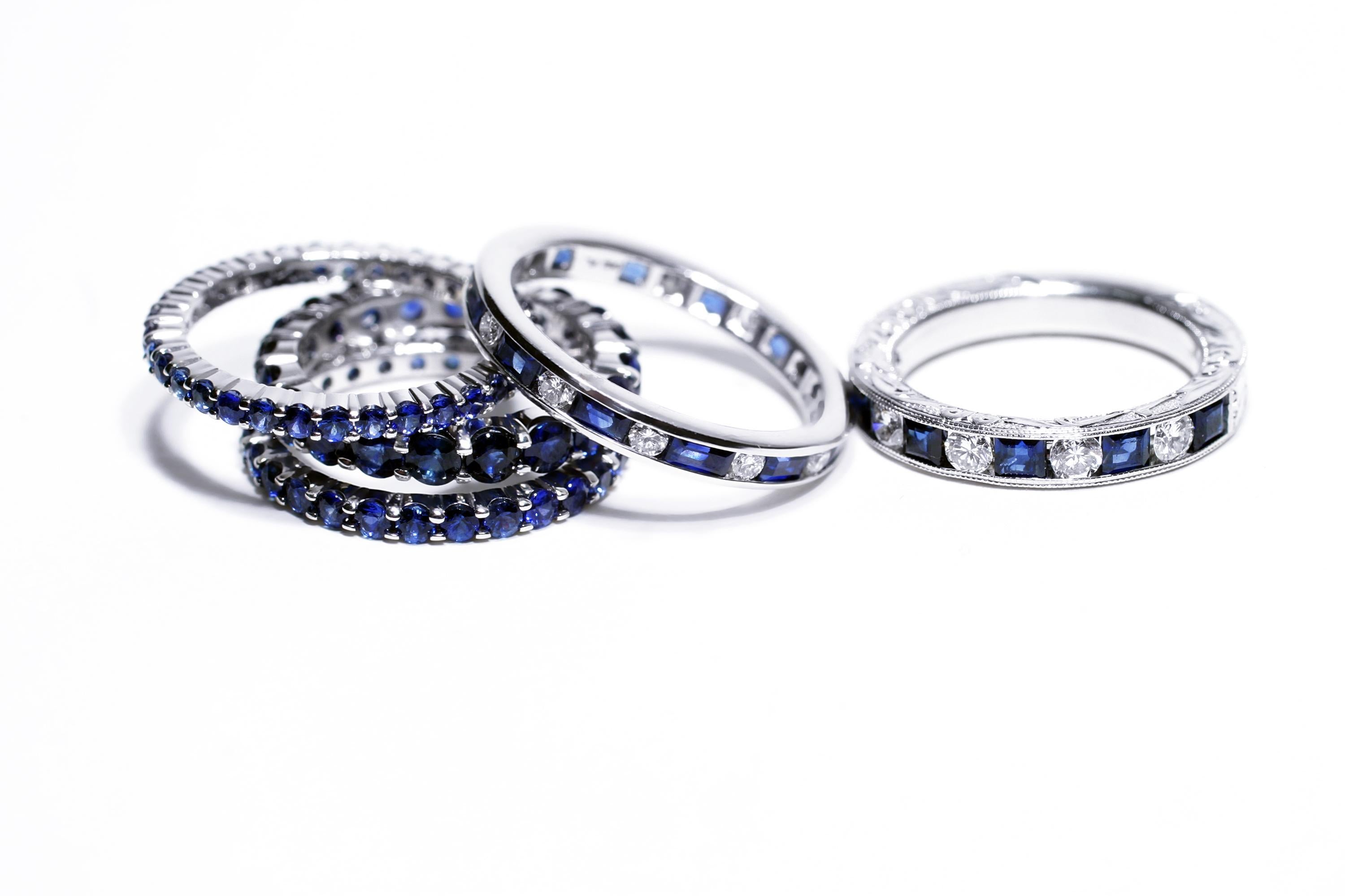 sapphire and diamond baguette eternity band