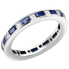 Platinum Baguette Sapphire Alternating Princess Cut Diamond Eternity Ring