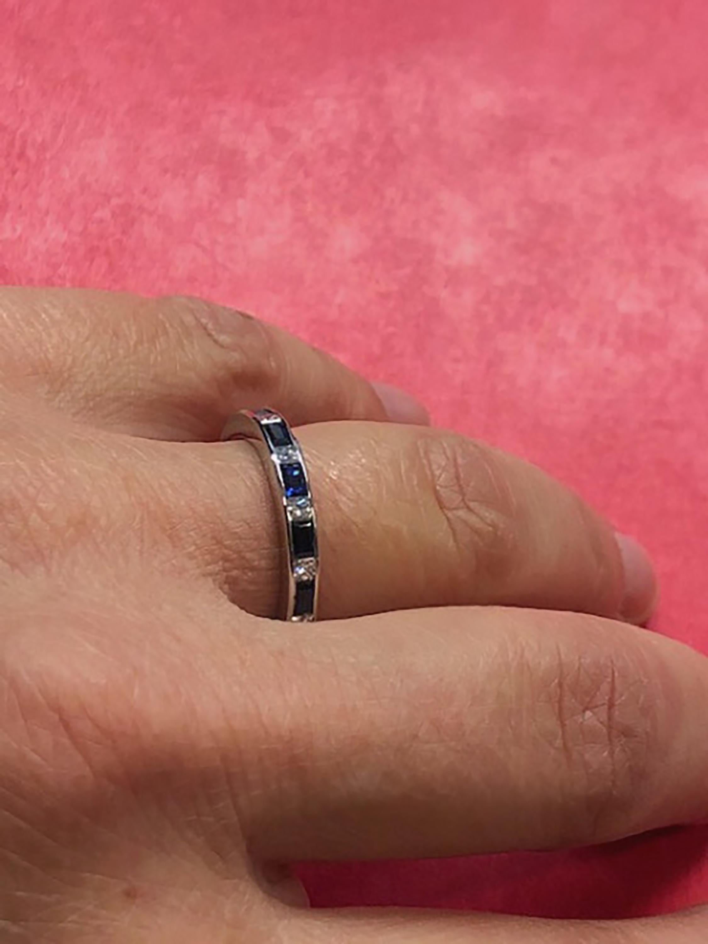 Contemporary Platinum Baguette Sapphire Princess Diamond Eternity Ring