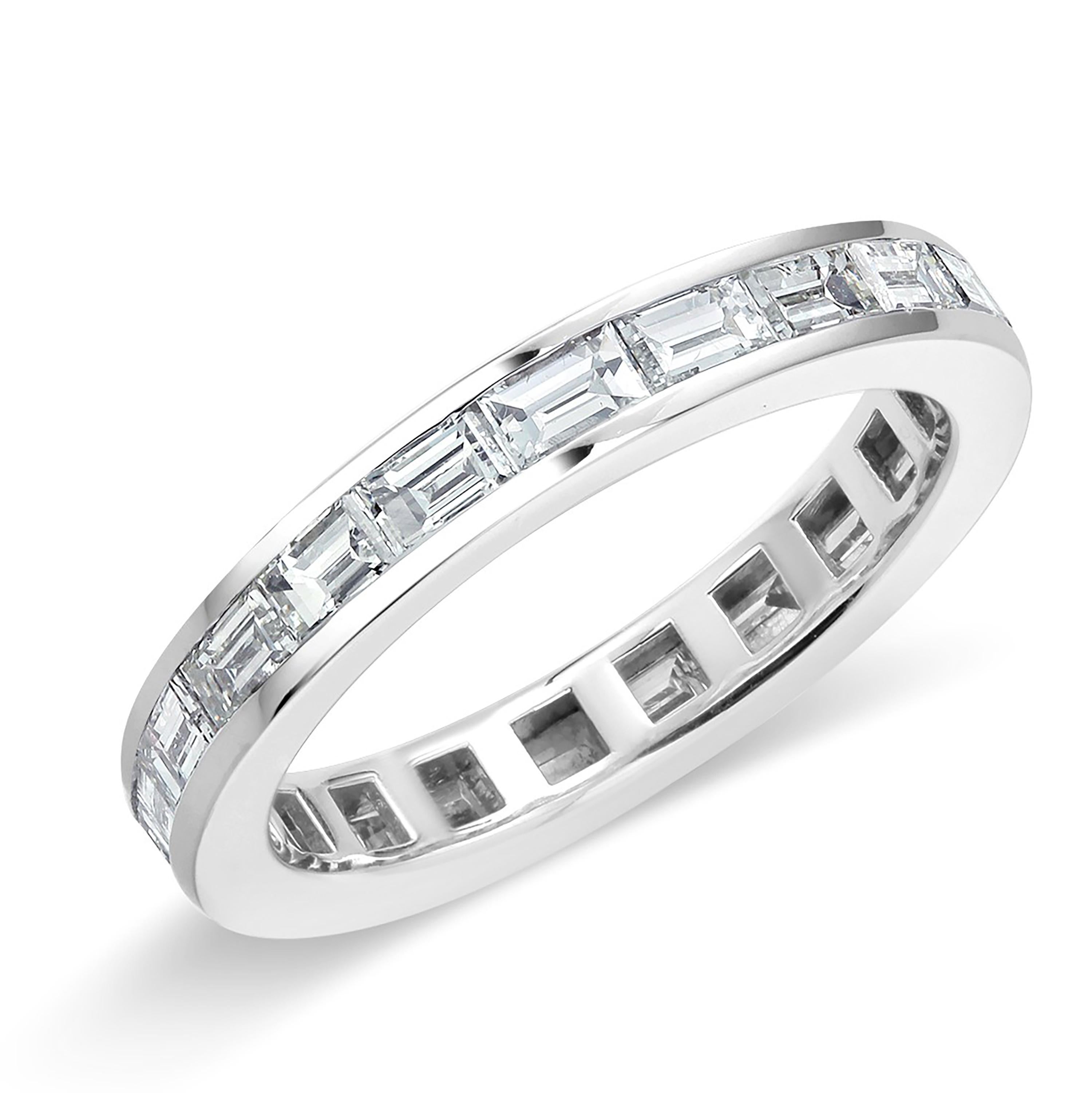 Contemporary Platinum Baguette Shaped Diamond 2.50 Carats Eternity Band Finger Size 6.50