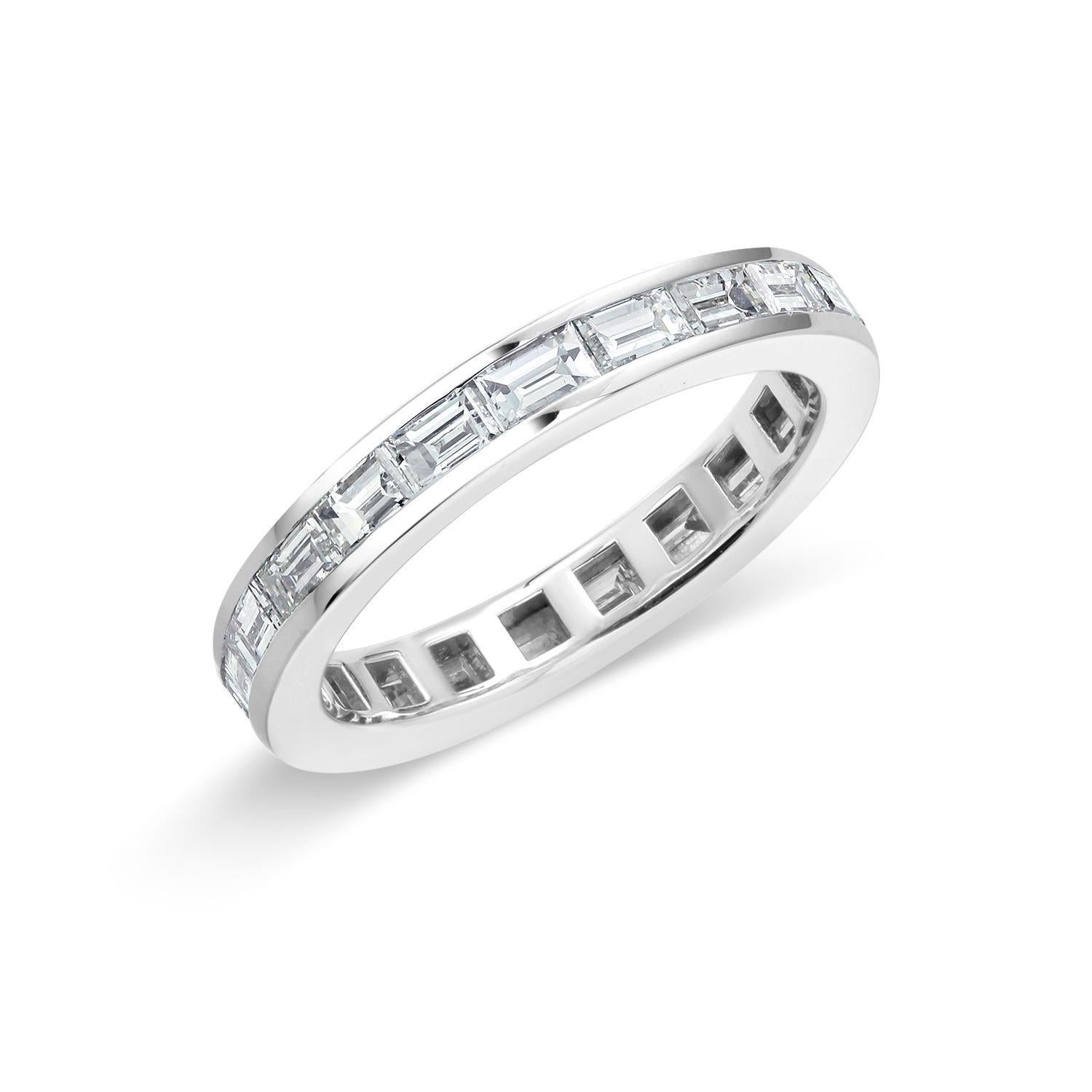 Platinum Baguette Shaped Diamond 2.50 Carats Eternity Band Finger Size 6.50 1