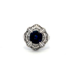 Platinum Ballerina Ring 3ct Tapered H VS Diamonds 2.25ct Sapphire Size 7.25