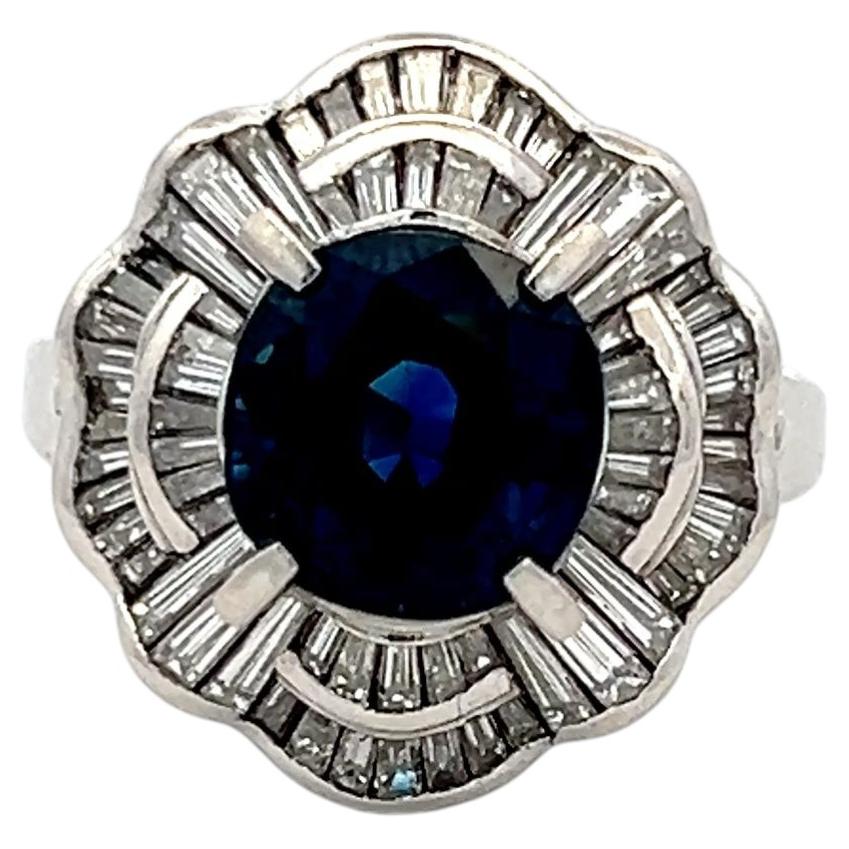 Platinum Ballerina Ring 3ct Tapered H VS Diamonds 2.25ct Sapphire Size 7.25 For Sale