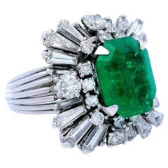Platinum ballerina Ring with 5.20 CTW in Emerald and Diamonds