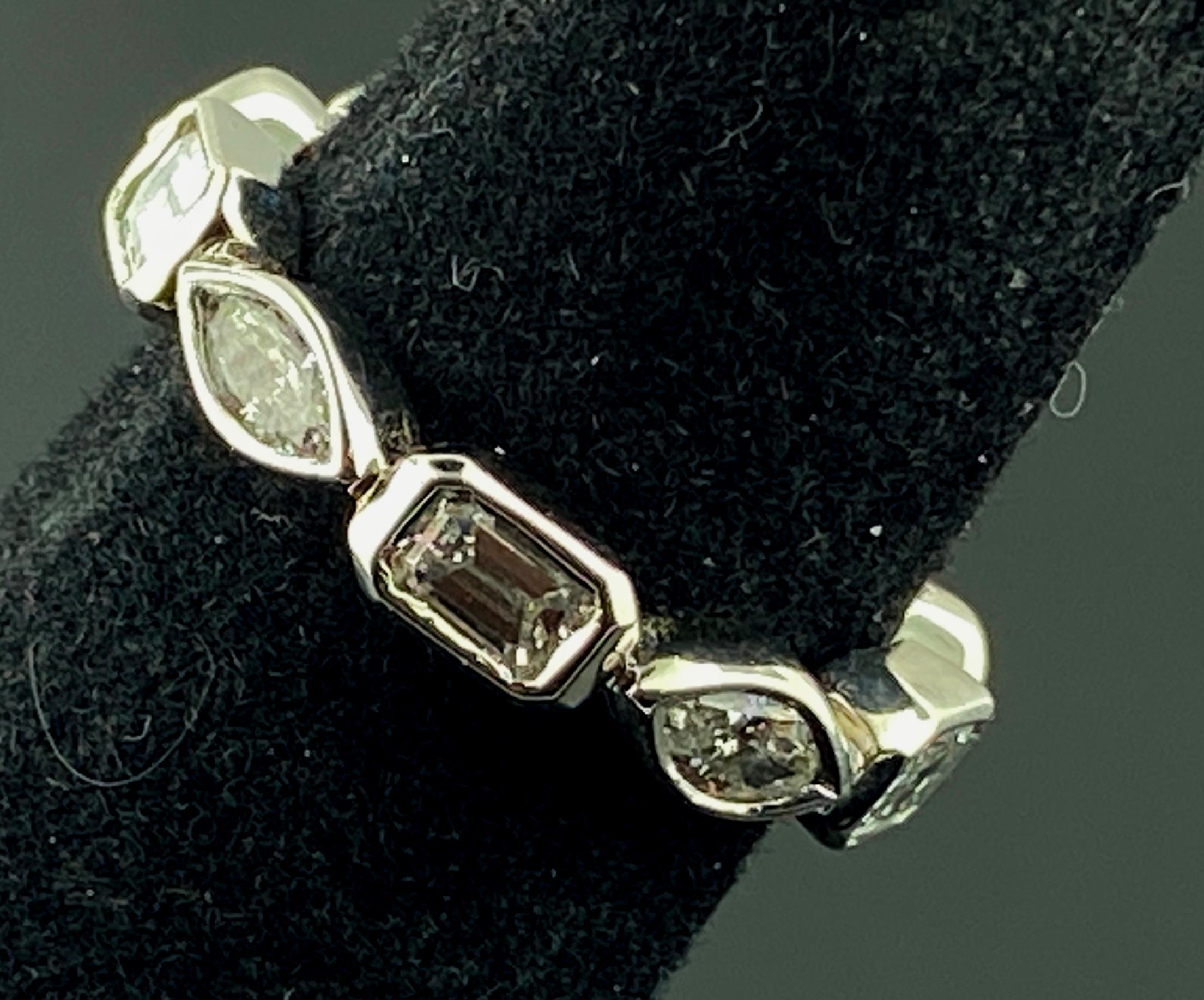 Women's or Men's Platinum Band with 5 Marquise and 5 Emerald Cut Diamonds