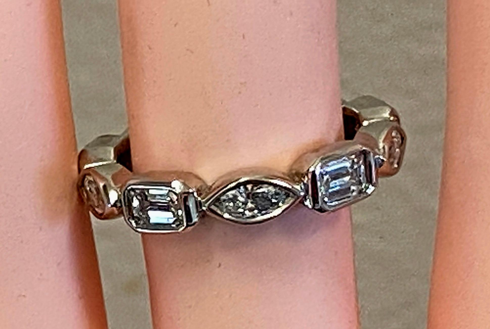 Platinum Band with 5 Marquise and 5 Emerald Cut Diamonds 1
