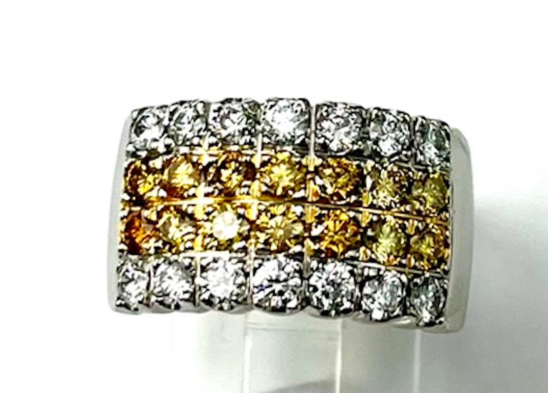 Round Cut Platinum Band With Natural Yellow and Natural White Diamonds For Sale