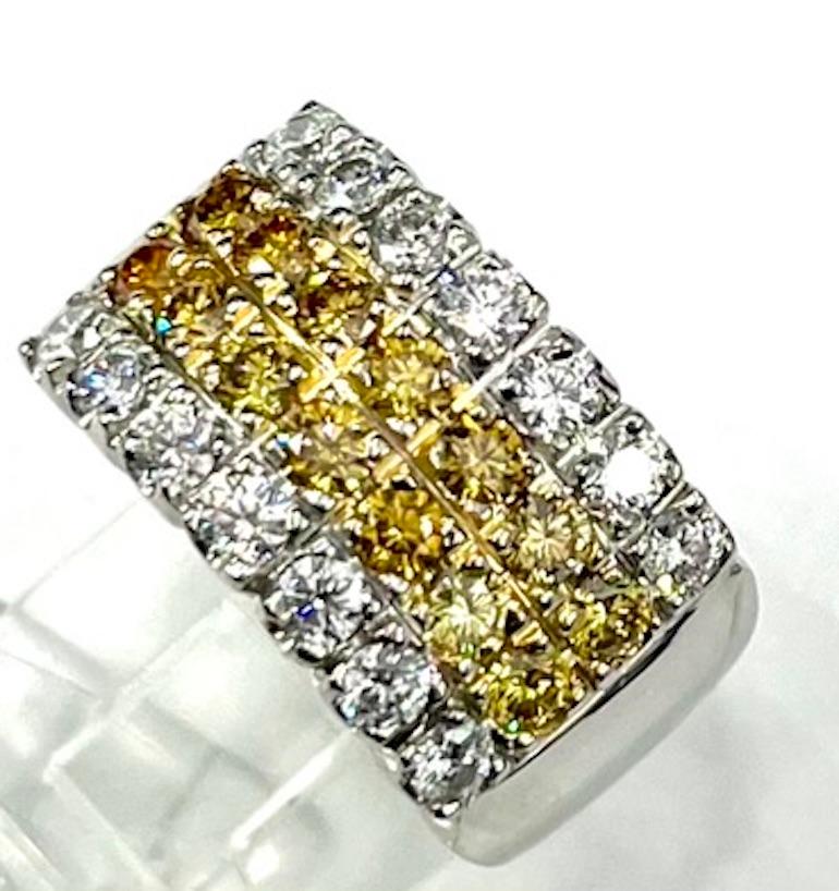 Platinum Band With Natural Yellow and Natural White Diamonds For Sale 2