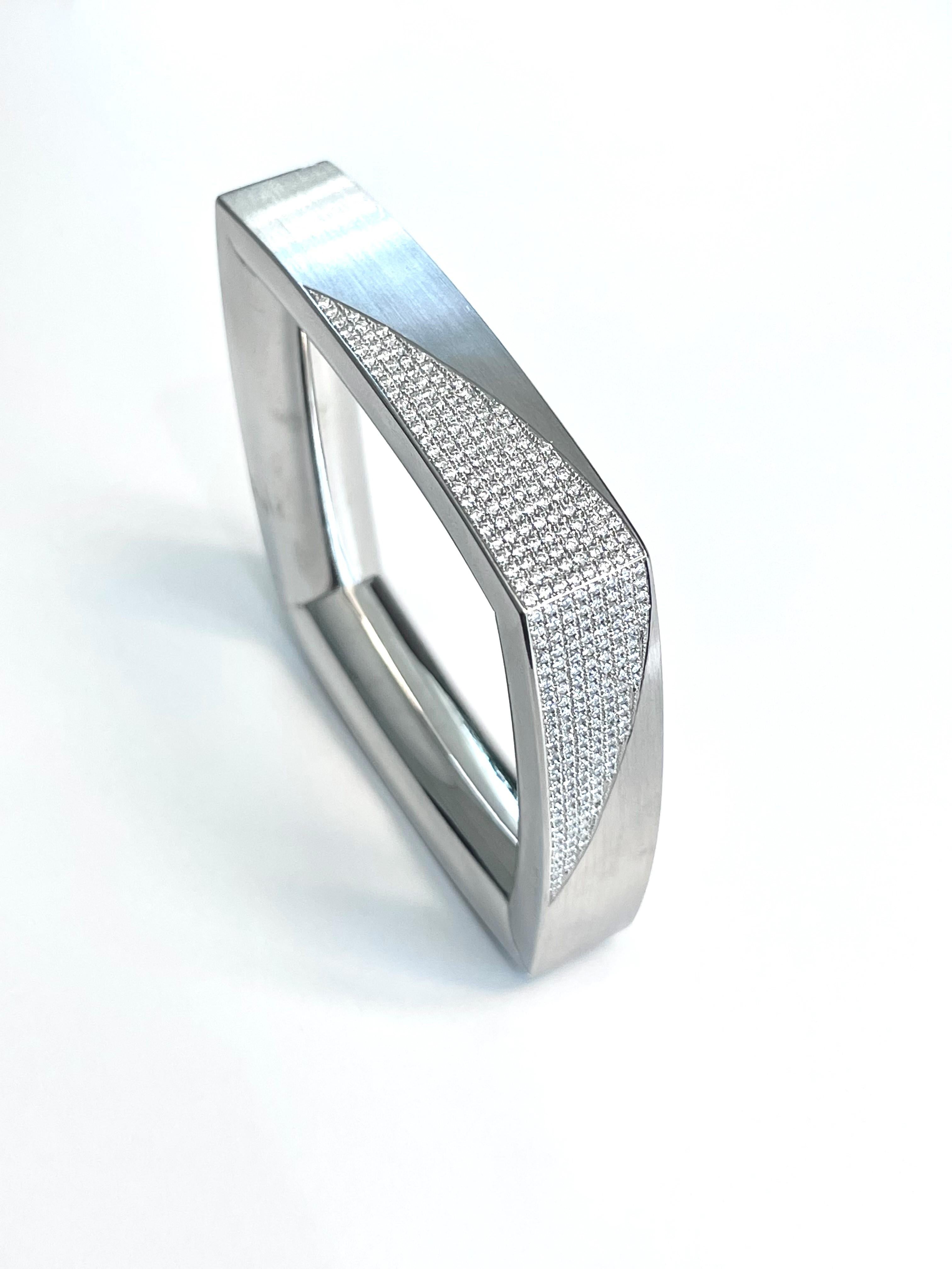 Contemporary Platinum Bangle, 950 Platinum + 268 Diamonds 2.010ct + For Sale