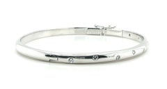 Platinum Bangle Bracelet with 10 Round Diamonds, Artisan Design