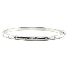 Platinum Bangle Bracelet with 10 Round Diamonds, Artisan Design