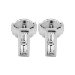 Platinum Bar Earrings with Baguette Diamonds
