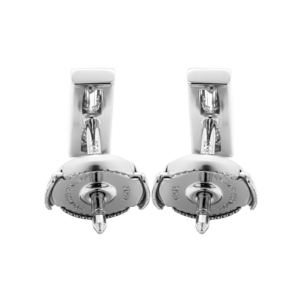 Modern Platinum Bar Earrings with Baguette Diamonds For Sale