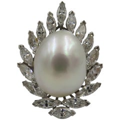 Platinum, Baroque Pearl and Diamond Ring