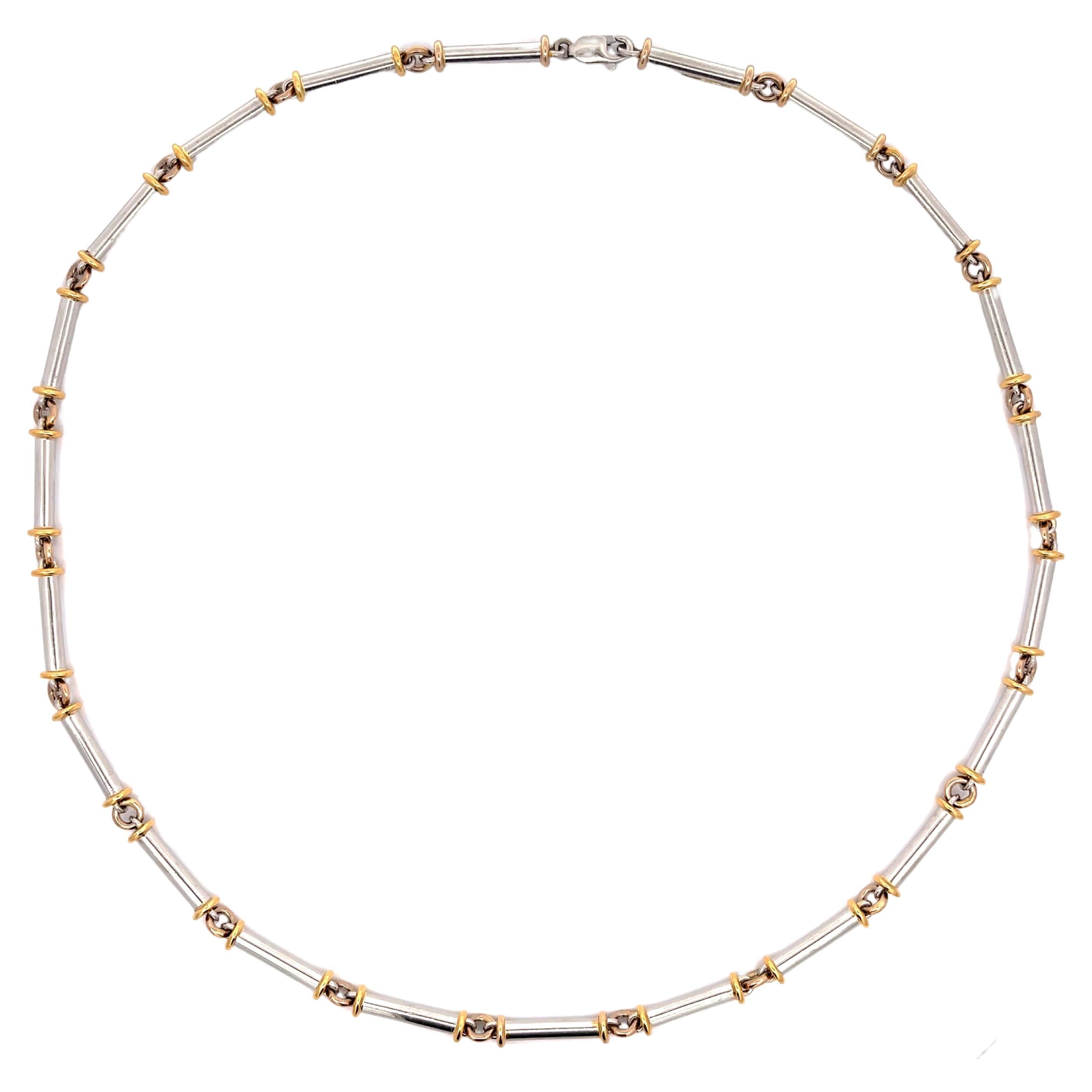 Platinum Barrel Sectional Necklace with 18k Yellow Gold Accents