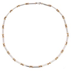 Platinum Barrel Sectional Necklace with 18k Yellow Gold Accents