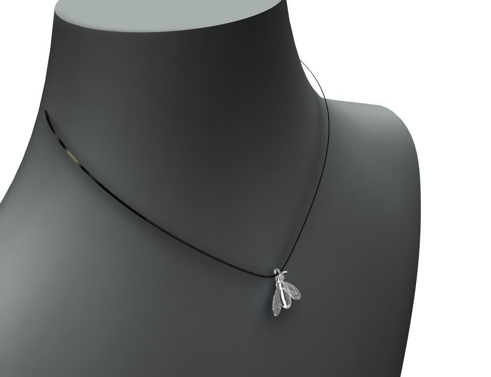 Platinum Bee Pendant Necklace with Diamonds For Sale 2