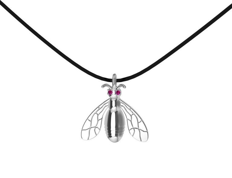 Platinum Bee Pendant Necklace with Rubies, Tiffany designer , Thomas Kurilla created this  years ago, but this is the new updated bee made exclusively for 1stdibs.  Bees, It credible little creatures.  Hard workers. Great community spirit. Who