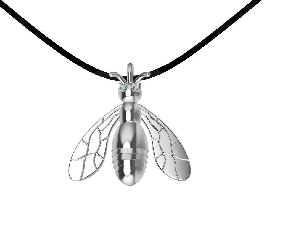 Round Cut Platinum Bee Pendant Necklace with Diamonds For Sale