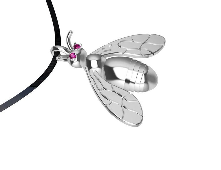 Women's Platinum Bee Pendant Necklace with Rubies For Sale