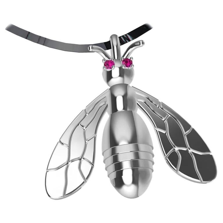 Platinum Bee Pendant Necklace with Rubies For Sale