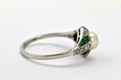 Platinum Belle Époque Emerald Natural Pearl and Diamond Cocktail Ring