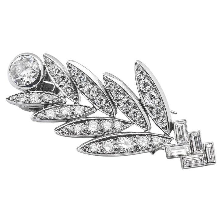 Platinum Belperron Art Deco Leaf Diamond  Pin For Sale