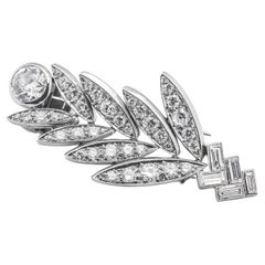 Platinum Belperron Art Deco Leaf Diamond  Pin