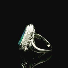 Platinum Bezel Colorful Boulder Opal w/ Diamond Accents Statement Ring