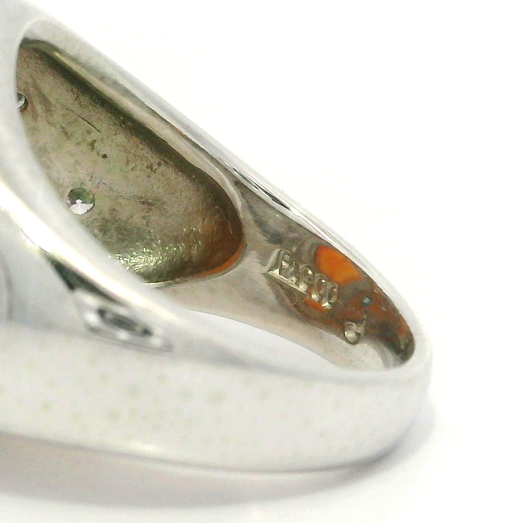 Platinum Bezel Orange Fire Jelly Opal White & Blue Diamond Wide Heavy Band Ring For Sale 1