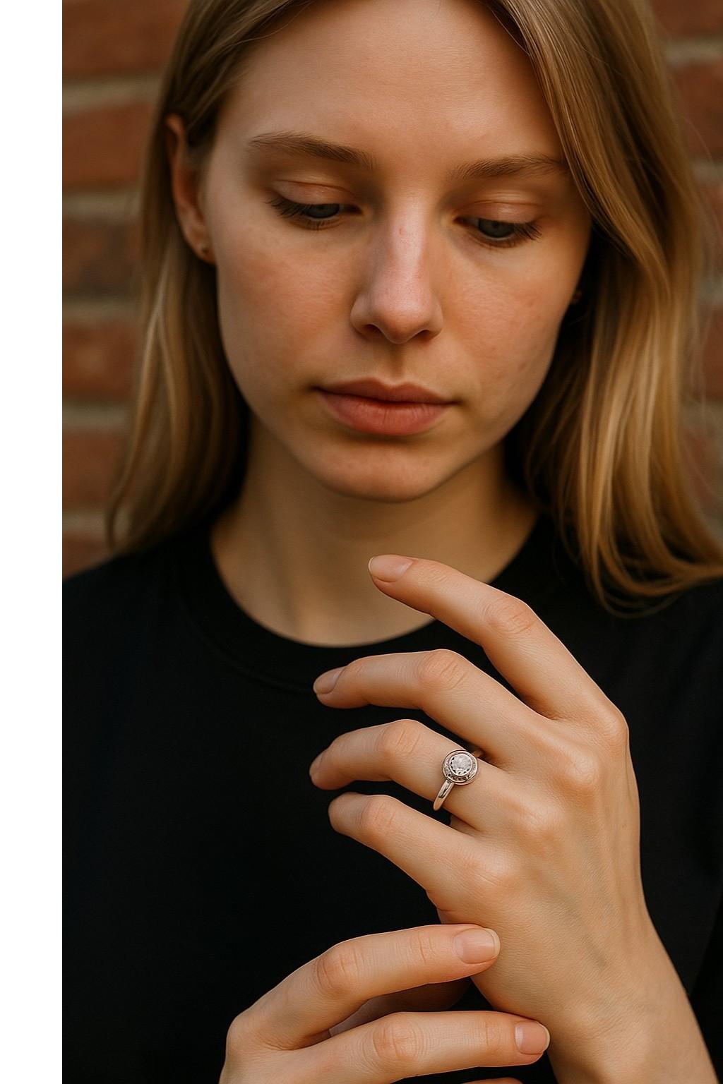 Anillo solitario de platino con bisel y diamantes grabados a mano de 0,50 quilates Corte redondo en venta
