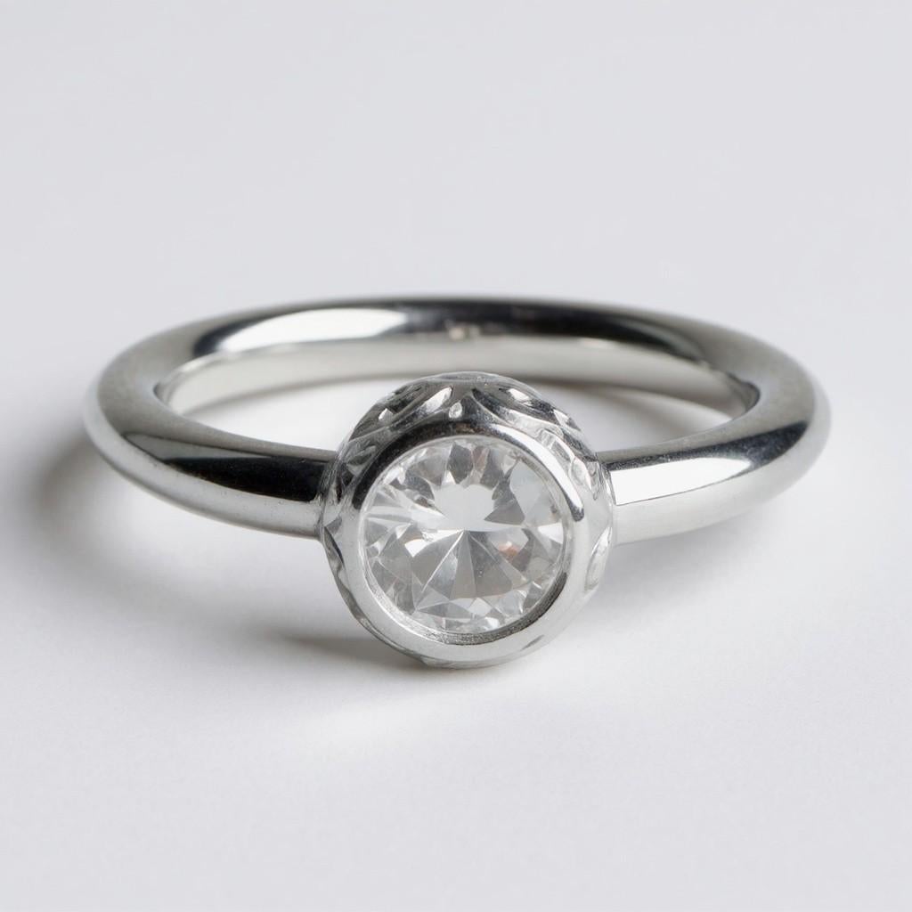 Platin Lünette gesetzt 0,50 Karat Diamant Hand graviert Solitär Ring (Rundschliff) im Angebot