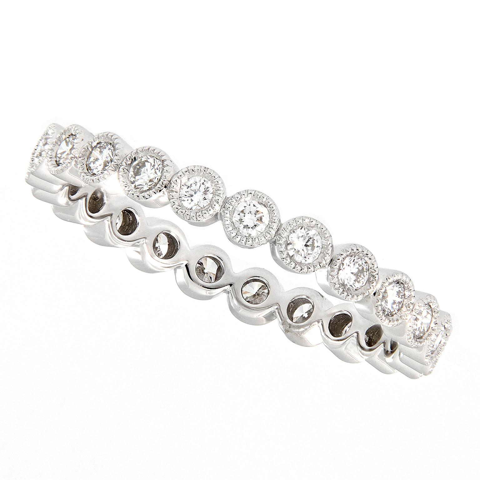 Platinum Bezel Set Diamond Eternity Band Ring size 7 For Sale