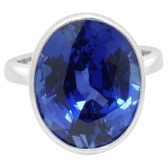 Platin Lünette Set Oval Saphir Solitaire Ring