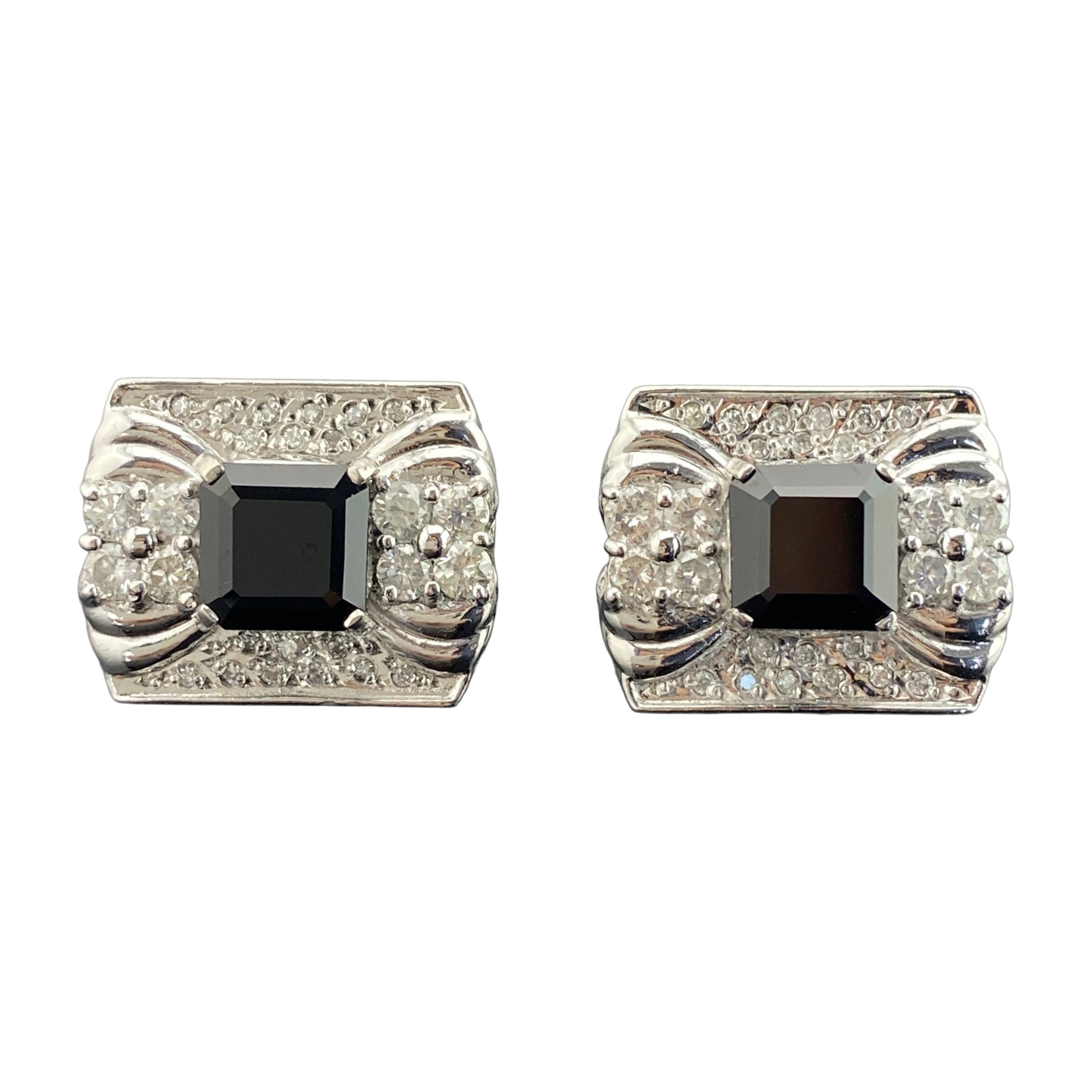 Manschettenknöpfe aus Platin mit schwarzem Onyx und Diamanten