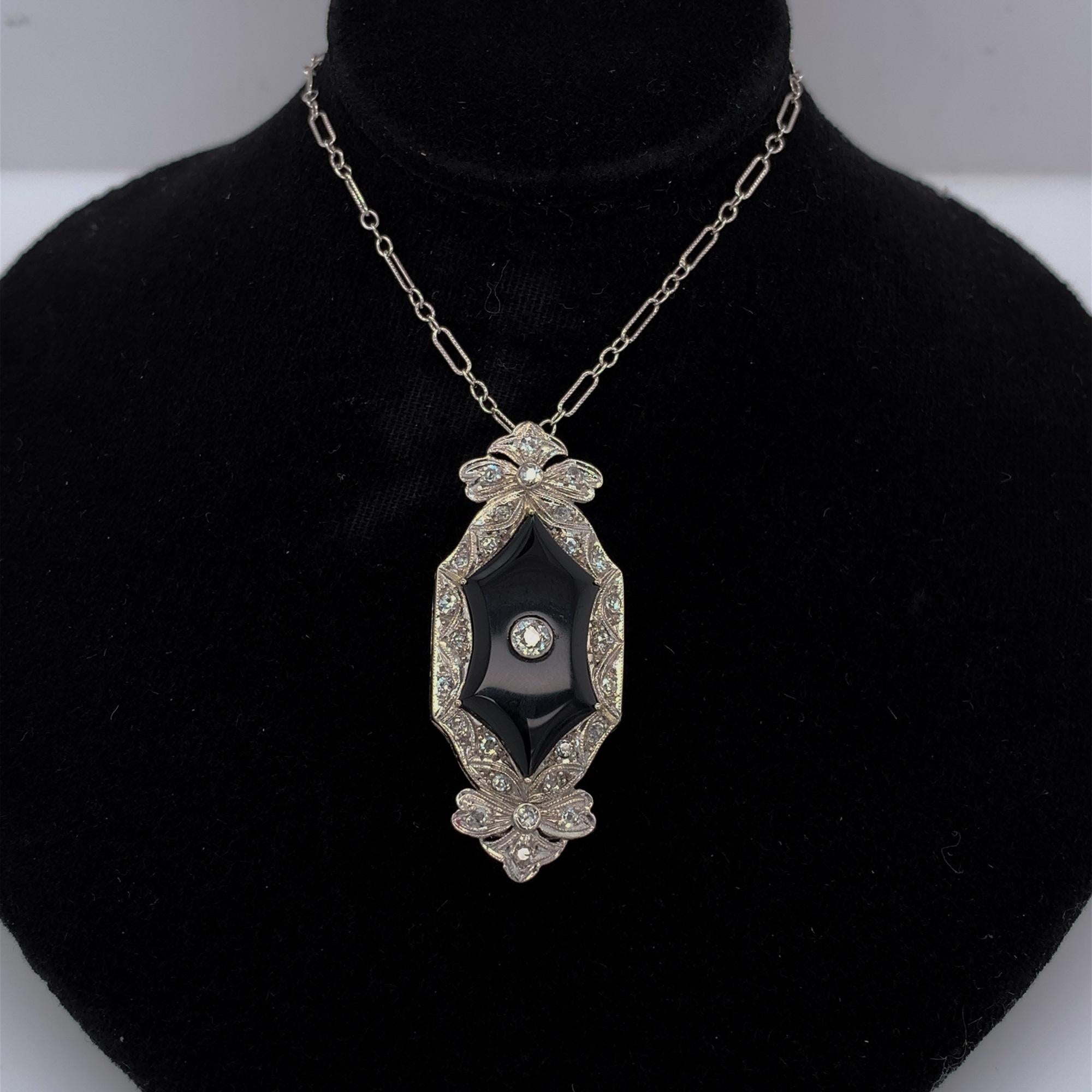 Platinum Black Onyx & Diamond Pendant For Sale 3