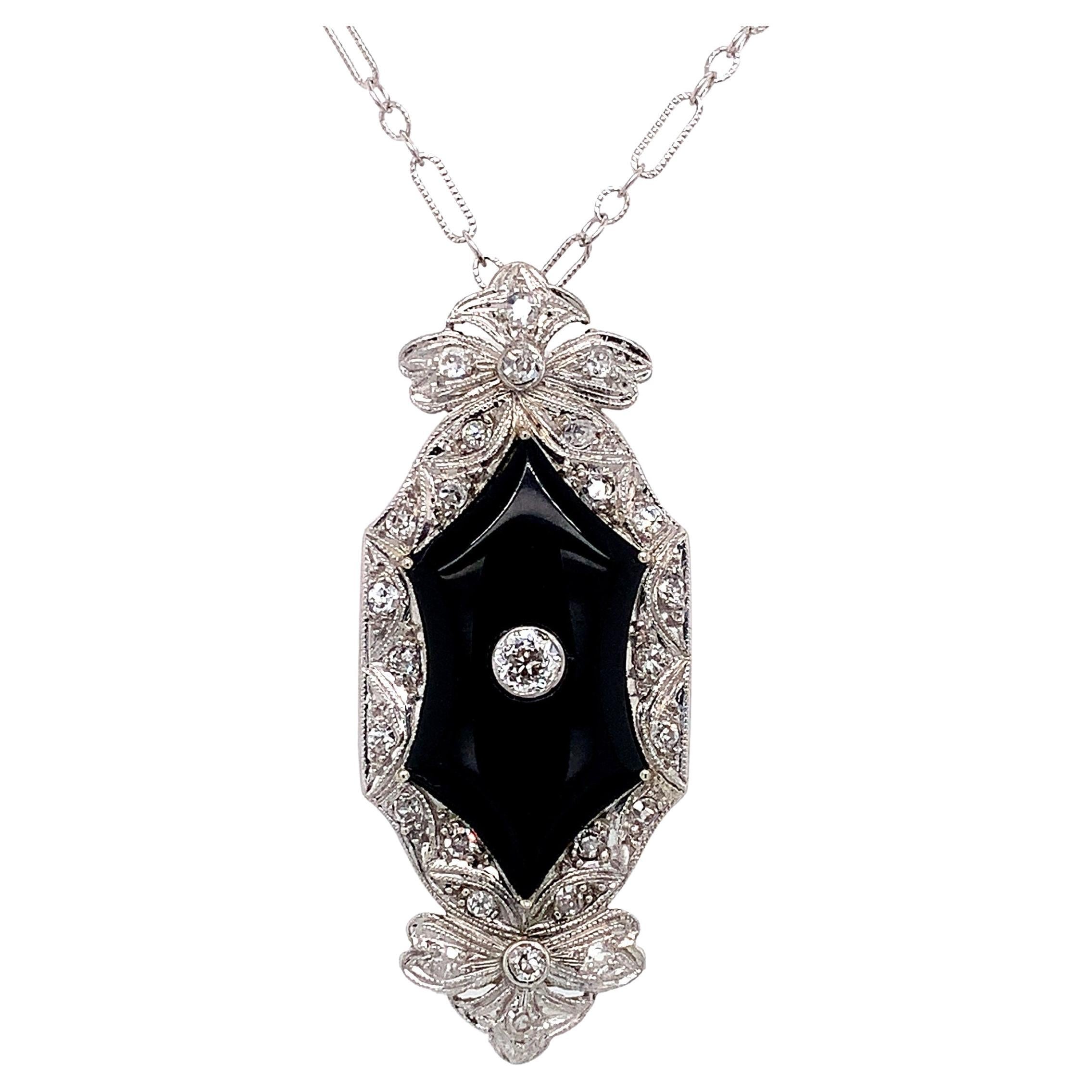 Platinum Black Onyx & Diamond Pendant For Sale