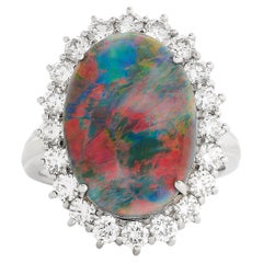 Platin Schwarzer Opal und Diamant Halo-Ring