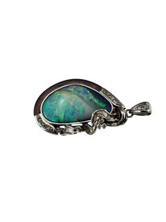 Platinum Black Opal and Diamond Pendant Certified #25015