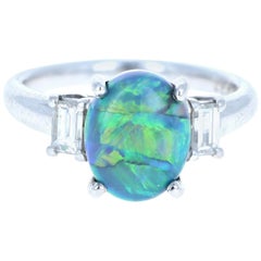 Platinum Black Opal and Diamond Ring 2.59 Carat
