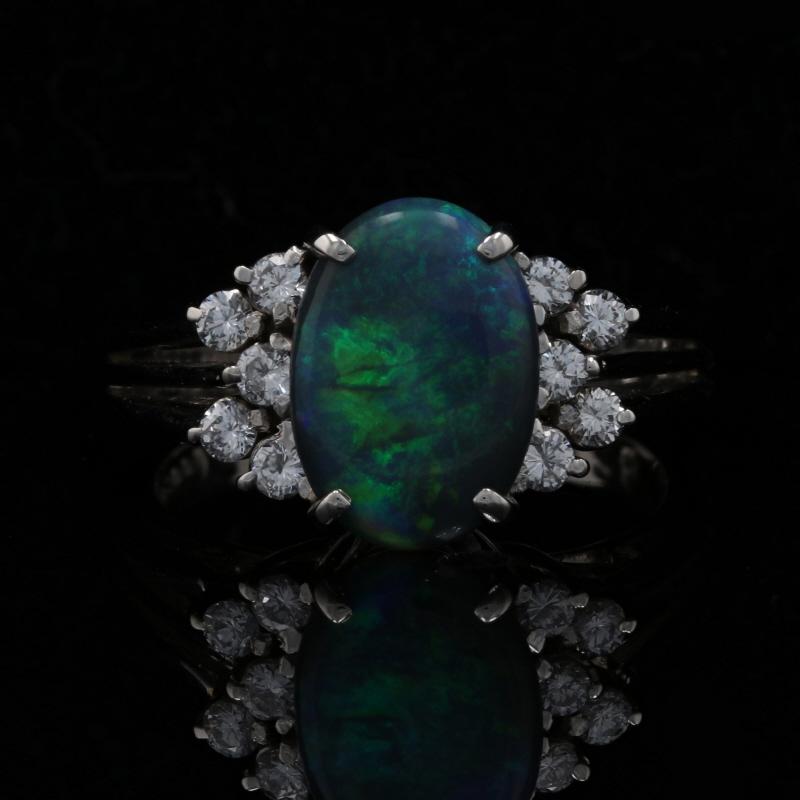 For Sale:  Platinum Black Opal & Diamond Ring, 900 Oval Cabochon Cut 1.57ctw 2